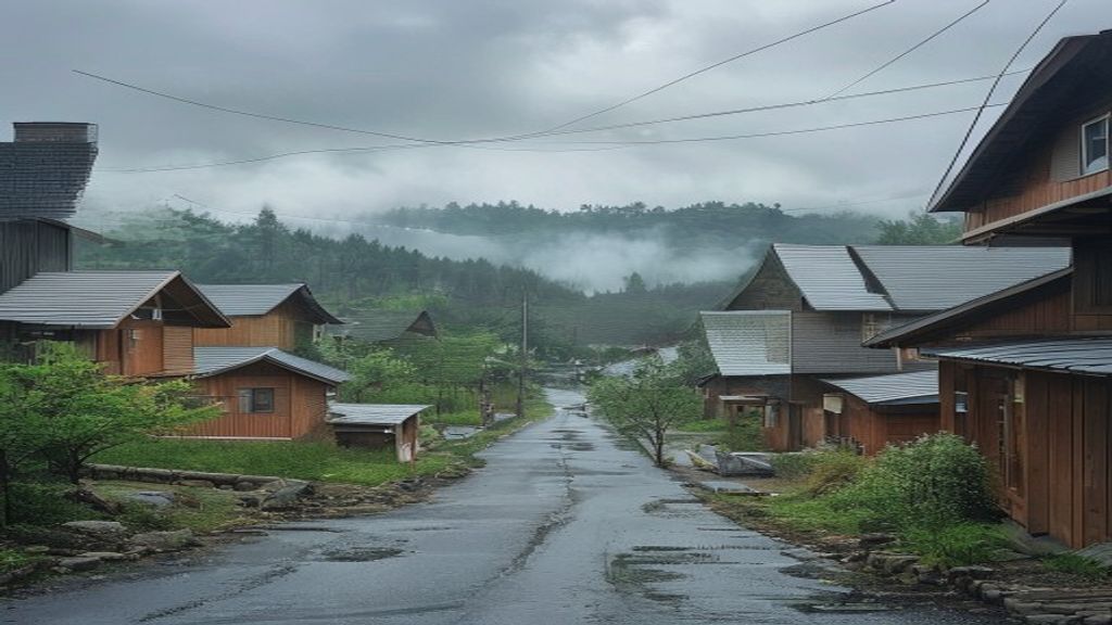 霧のかかった登別の静かな住宅街のようす